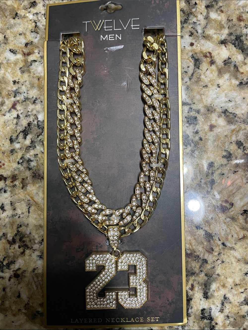 Gold-Tone Layered Necklace with Pave Number 23 Pendant